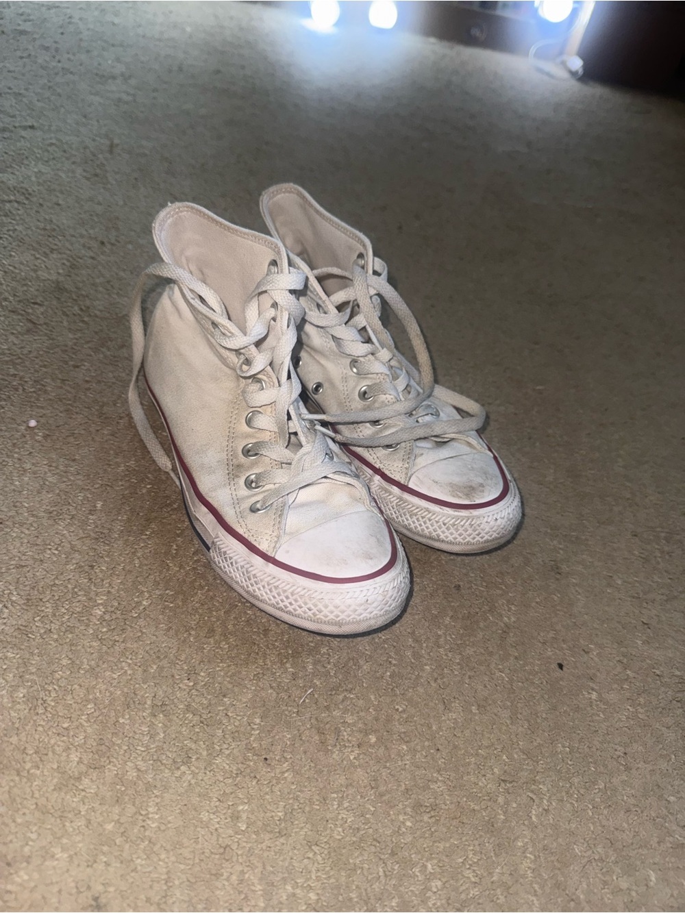 Classic High-Top Canvas Sneakers in Off-White with Red Stripe